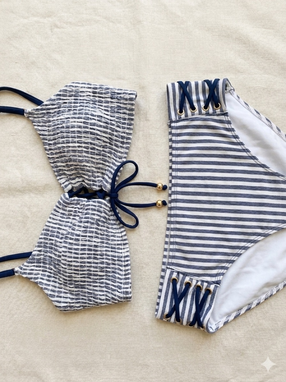 Time and Tru Navy and White Striped Bikini